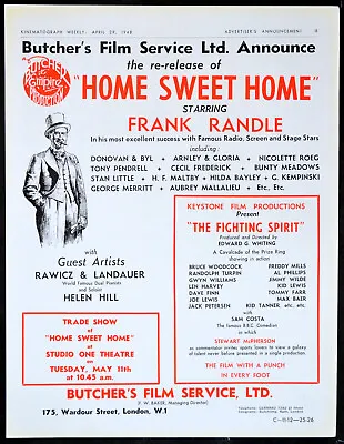 £29.50 • Buy HOME SWEET HOME 1945 Frank Randle, Rawicz And Landauer TRADE ADVERT