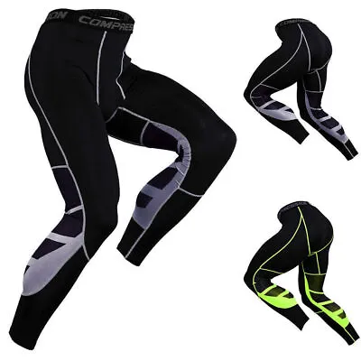 Mens Compression Base Layer Leggings Thermal Bottoms Gym Fitness Running Tight • £9.79