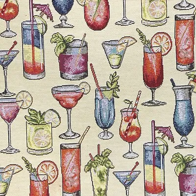 £0.99 • Buy Tapestry Fabric Alcohol Cocktails Upholstery Furnishings Curtains 140cm Wide
