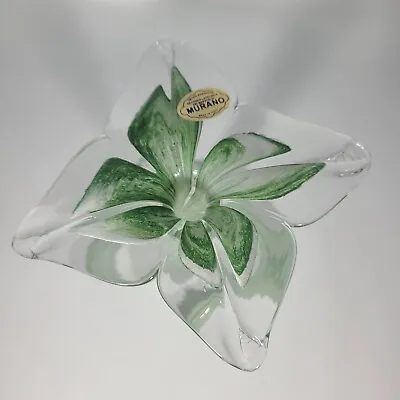 Murano Trumpet Bud Vase Spiral Stem Swirl Green Lily Hand Blown Art Glass • $38