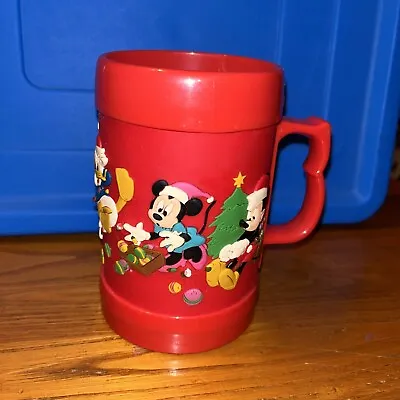 Vintage Disney Christmas Embossed 3D Plastic Mug Cup Mickey Minnie Goofy Pluto • $6.99