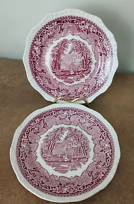 Pair Of Vintage Mason's Ironstone Pink 'Vista' Pattern 20cm Plates • £7.95