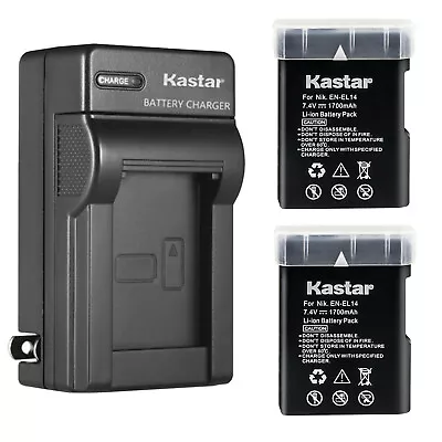 Kastar EN-EL14 Battery + Charger For Nikon D3300 D3500 D5300 D5200 D5100 P7800 • $20.99