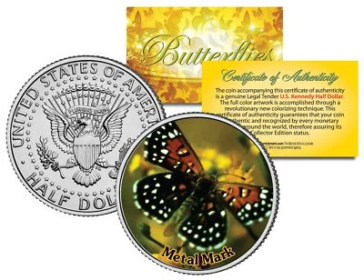 $8.95 • Buy METAL MARK BUTTERFLY JFK Kennedy Half Dollar US Colorized Coin