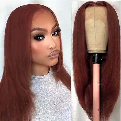 Mongolian Reddish Brown Straight 13x4 Lace Frontal Human Hair Wig Cooper Red Wig • $132.53