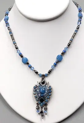 Michal Golan Shield Hematite Swarovski Crystal  Blue Necklace 16 + 4  Extender • $49.99