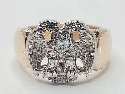 $649.99 • Buy Mens 14k Yellow & White Gold .10ct Diamond Masonic 2 Headed Eagle Ring Size 8