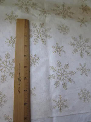 Cream Color W Gold Metallic Snowflake Print Christmas Fabric 44 W X 1 Yd & 30  L • $10.79