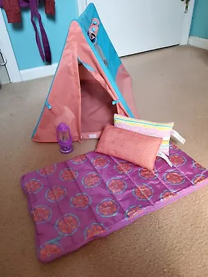 18  American Girl Doll 2014 Sunset Sleepover Tent Coral/Blue Camping Outdoor Set • $40