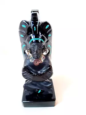 Maya MAYAN Black OBSIDIAN Glass CARVED Silver GOD Deity AZTEC Stone FIGURE 1 • $47.99