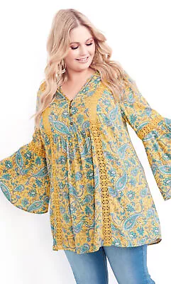 $15 • Buy Aveology By City Chic Womens Plus Size Maria Lace Trim Tunic Top - Gold