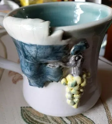 Vintage Handmade Pottery Mug With Vine Grapes • £10