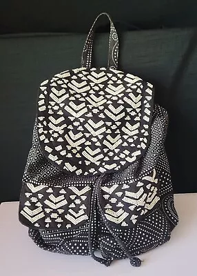 Mossimo / Target Full Size Beaded Backpack Black & White Drawstring Snap Bag  • $8.99