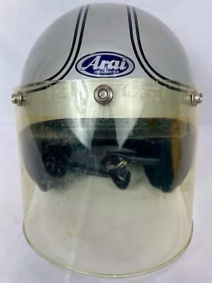 Silver Vintage ARAI Motorcycle Helmet W/ Face Shield Size 7 1/8-7 1/4  - Japan • $49.99