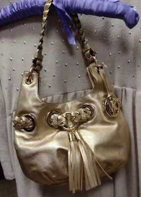 Michael Kors Gold Metallic Shimmer Leather Braided Strap Hobo Bag BEAUTIFUL!! • $49.98