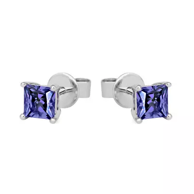 Solitaire Stud Earrings Simulated Tanzanite 14K White Gold Plated Sterling • $44.99