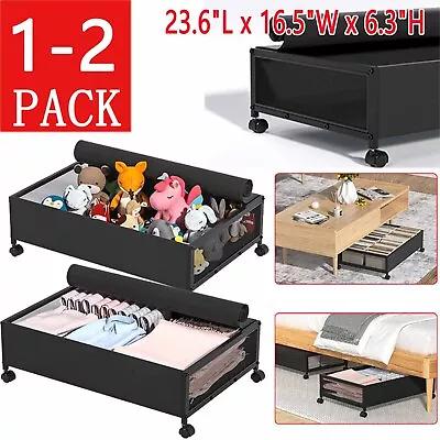 Under Bed Storage With Wheels Lid UnderBed Storage Organizer Drawer Containers • £19.99