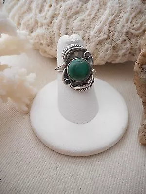 Vintage Southwest Dead Pawn Green Agate Sterling Silver Ring   8406 • $45