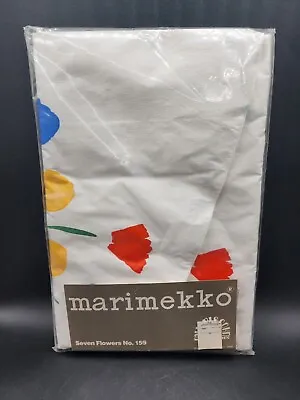 Vintage Vinyl 60” Round Marimekko Tablecloth Seven Flowers No. 159 • $30