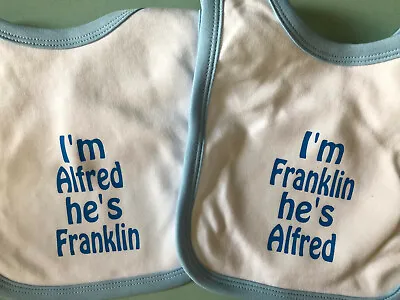 Personalised Girl/boys Bibs For Twins Newborn Baby Gift Pink Blue White Shower • £7.49
