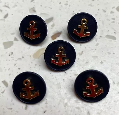 5 Navy Blue & Gold Coloured Lightweight Shanked Anchor Buttons 14mm  (659) • £3.45