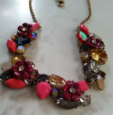 J. Crew Floral Statement Necklace Burgundy Pink Smokey Colors  Pre-Loved • $16.99