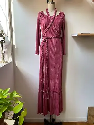 Vintage 80s Mary McFadden Rose Silk Pleated Gown • $550
