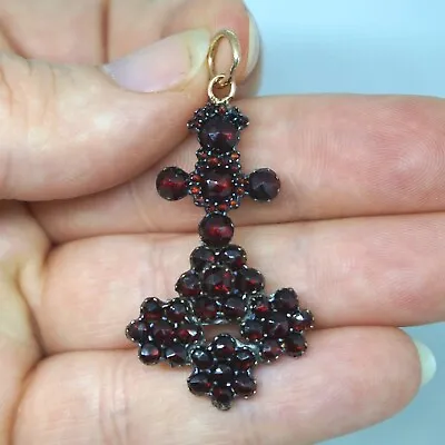 Early Victorian Vintage Rose Cut Bohemian Garnet Silver/Gold Necklace Pendant • $249.99