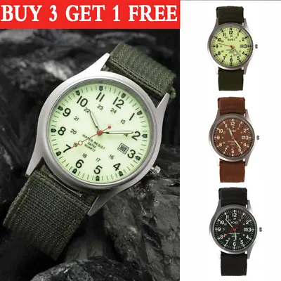 Military Army Mens Watch Date Canvas Strap Analog Quartz Sport Wrist Watch Gift • £4.08