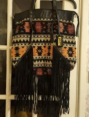 £32 • Buy River Island Aztec Leather Fringed Boho Bucket Tassel Bag