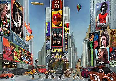 BEATLES Painting ABBEY ROAD. NEW YORK BROADWAY Times Square Rock Music 16 X20   • £76.48