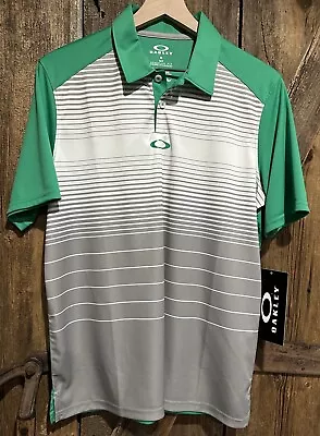 Oakley Mens S White With Green Back & Stripes Hydrolix Polo Shirt New With Tags • $9.99