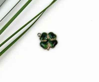 Vintage Sterling Silver & Enamel Four Leaf Clover Lucky Bracelet Charm 1940’s • $28.99