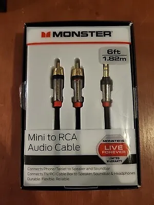 Monster 6-FT Mini To RCA Audio Cable 3.5mm Phone Tablet Speaker TV PC HQ 1.82M • $8.48