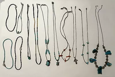 12 Pc Vintage Sterling Silver Southwestern Turquoise Liquid Silver Necklace Lot • $30