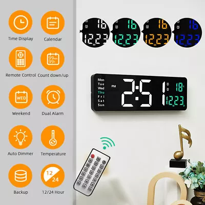 Digital Large Big Jumbo LED Wall Desk Clock Display With Calendar Temperature AU • $47.79