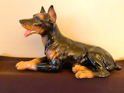 VTG Large Lying Doberman Pinscher Hand-painted Ceramic Figurine Sculpture Dog • $25