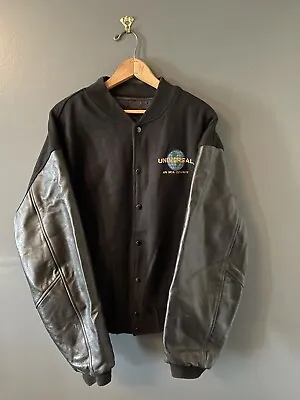 Vintage Universal Pictures Studios MCA Leather Wool Varsity Jacket Sz Large • $79.99