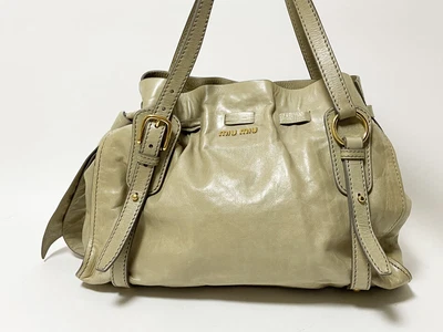 $535.99 • Buy MIU MIU Tote Bag Shoulder Ribbon Vitello Lux Leather Pomice Gray Rr1312 Second H