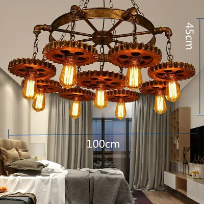 Vintage Iron Chain Large Chandelier Pendant Light Fixture 9 Lights Ceiling Light • $86.32