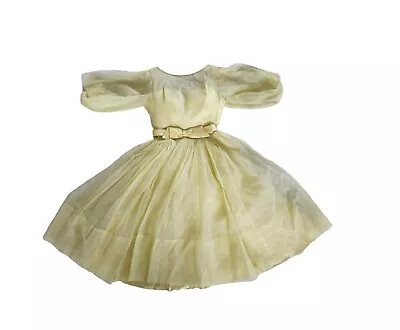 Vintage 50s Yellow Organza Prom Easter Fit Flare Midi Cocktail Dress W22  • $114