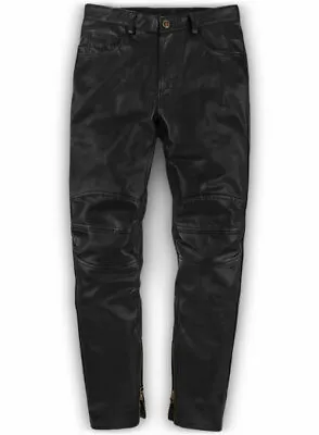 Mens Cow Leather Pant Biker Jeans Style Real Black Trouser Cowhide Sleek Pants • $105