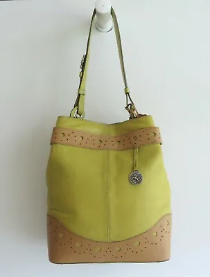 Mario Hernandez Colombia Exclusive Design Chartreuse & Tan Leather Shoulder Bag • $275