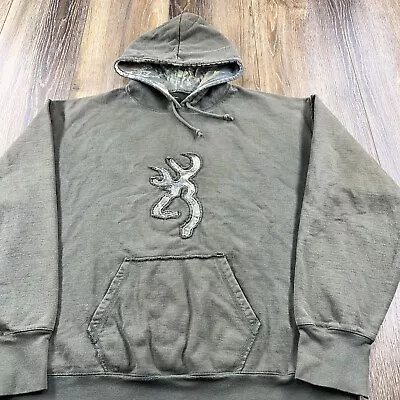 Vintage Browning Hoodie Mens XL Green Sweatshirt Deer Hunting Camo Logo Sweater • $29.96