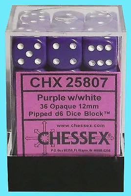 CHESSEX OPAQUE PURPLE With WHITE 36 Die Set NEW D6 Dice 12mm Game Rpg Gaming • $9.29