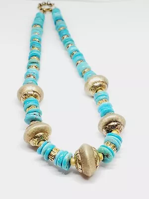 Veronese Italy 925 Sterling Silver Turquoise Rondelle Bead Revival Necklace (94) • $122.50