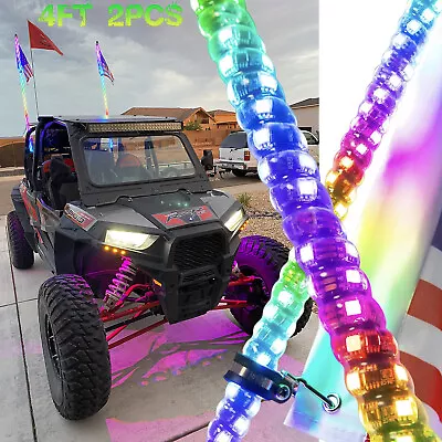 For Polaris RZR XP 1000 900 800 Pair 4FT RGB LED Whip Lights Bluetooth + US Flag • $115.38