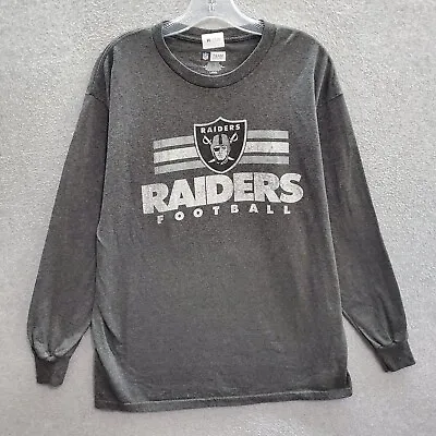 Oakland Raiders Men T-Shirt Large Gray Logo Graphic Long Sleeve Crew Neck NFL • $11.14