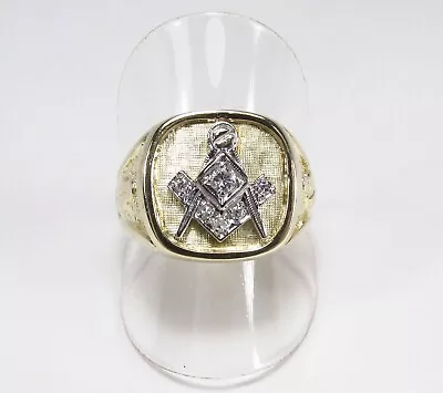 Vintage Botell Ring Co. USA 14K Gold Diamond Masons Freemasons Mens Ring Sz 10 • $799.95