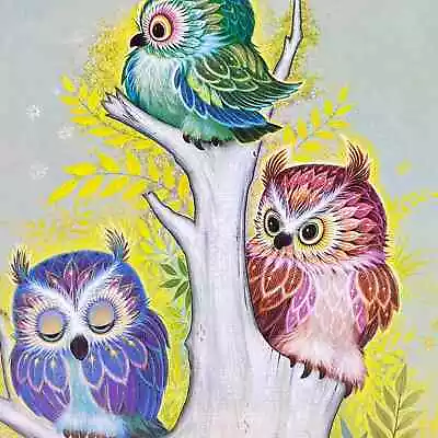 1973 Kitschy Donald Art Co. 3 Owls In A Tree Lithograph K Chin 9 X 12” FL3 • $27